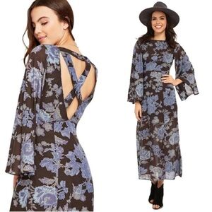 Free People Black Maxi Dress with Blue Floral Print